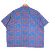 Blue/Orange Paisley Print Pocket Embroidered Cotton Shirt / MONOKI - One Size