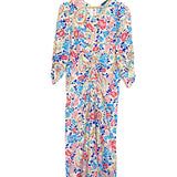 Blue/Pink ALBI Ruched Printed Silk-blend Crepe De Chine Midi Dress / ISABEL MARANT - Size 38