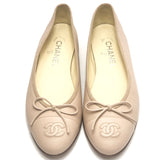 Blush Pink Leather CC Bow Ballet Flats / CHANEL - Size 37.5