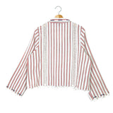 Bold Red and White Striped GLORIA Embroidered Cotton Shirt / MONOKI - One Size