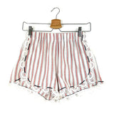 Bold Red and White Striped SOPHIA Embroidered Cotton Shorts / MONOKI - One Size