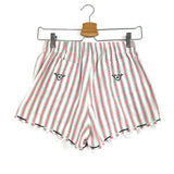 Bold Red and White Striped SOPHIA Embroidered Cotton Shorts / MONOKI - One Size