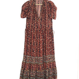 Brick ALASTAIR Floral Printed Georgette Midi Dress / ULLA JOHNSON - Size US 6