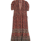 Brick ALASTAIR Floral Printed Georgette Midi Dress / ULLA JOHNSON - Size US 6
