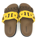 Brown and Yellow EXTRA Suede Leather Sandals / HERMES - Size 37