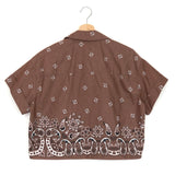 Brown Bandana Motif Patterned Rhinestone Cropped Shirt / MAJE - Size 3