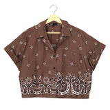 Brown Bandana Patterned Rhinestone Cropped Shirt / MAJE - Size 3