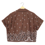 Brown Bandana Patterned Rhinestone Cropped Shirt / MAJE - Size 3