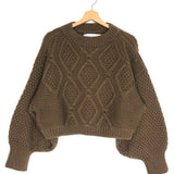 Brown Cable Hand Knit Wool Crop Sweater / I LOVE MR MITTENS - Size XS/S