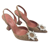 Brown Canvas Crystal Embellished BEGUM 95 Slingback Pumps / AMINA MUADDI - Size 39