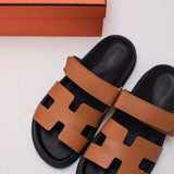 Brown CHYPRE Calfskin Leather Sandals / HERMES - Size 37.5