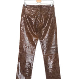 Brown Croc-effect Straight Leg Glossy Leather Pants / MUUBAA - Size 36