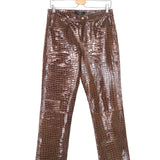 Brown Croc-effect Straight Leg Glossy Leather Pants / MUUBAA - Size 36
