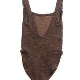 Brown DOMINO Crinkle Knit One-piece Swimsuit / HUNZA G - One Size