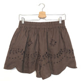 Brown Embroidered Linen Shorts / OROTON - Size AUS 8