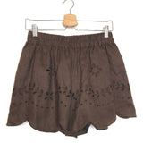 Brown Embroidered Linen Shorts / OROTON - Size AUS 8