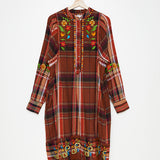 Brown Embroidered Midi Dress - model CALYPSO / MONOKI - One Size