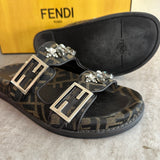 Brown FF Jacquard Crystal-embellished FEEL Slides / FENDI - Size 37