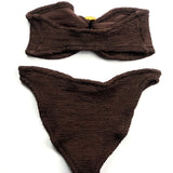 Brown FLOR Crinkle Knit Bikini Bottom / HUNZA G - One Size