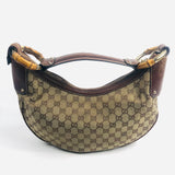 Brown GG Canvas Bamboo Ring Hobo Bag / GUCCI