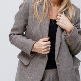 Brown Herringbone Golden Sequin Suit Jacket / SANDRO - Size 36