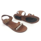 Brown Leather Crystal-embellished Ankle Strap Sandals / MARNI - Size 38