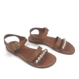 Brown Leather Crystal-embellished Ankle Strap Sandals / MARNI - Size 38
