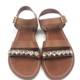 Brown Leather Crystal-embellished Ankle Strap Sandals / MARNI - Size 38