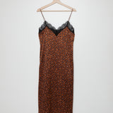 Brown Leopard Print Silk Midi Dress with lace- model NASSIMA / SEZANE - Size 38