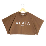 Brown Logo Wide Sleeves Jersey Cropped T-shirt / ALAIA - Size 42