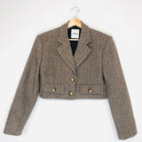 Brown LONNY Cropped Herringbone Wool-blend Blazer / SANDRO - Size 36