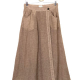 Brown Micro-Plaid/Kaki Checkered Linen Wrap Midi Skirt / DIEGA - Size M