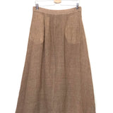Brown Micro-Plaid/Kaki Checkered Linen Wrap Midi Skirt / DIEGA - Size M