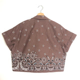 Brown Patterned with Black Rhinestone Cropped Shirt / MAJE - Size 3