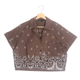 Brown Patterned with Black Rhinestone Cropped Shirt / MAJE - Size 3