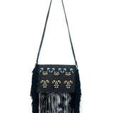Dark Brown SHILOH Embroidered Suede Fringe Shoulder Bag / ISABEL MARANT