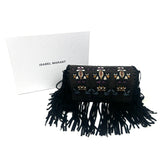 Dark Brown SHILOH Embroidered Suede Fringe Shoulder Bag / ISABEL MARANT