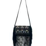 Dark Brown SHILOH Embroidered Suede Fringe Shoulder Bag / ISABEL MARANT