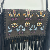 Dark Brown SHILOH Embroidered Suede Fringe Shoulder Bag / ISABEL MARANT