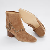 Brown Suede Chain Link Ankle Boots / CHANEL - Size 38.5