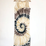 Brown Tie-dye RAMO Sunny Organic Sleeveless Linen Long Dress / KUTJEN - Size 1