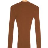 Brown V-neck Ribbed-knit Embellished Top / SAINT LAURENT - Size M