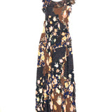 Brown/Multi LULU Flutter-Sleeve Ruffle Maxi Dress / KACHEL - Size UK 8