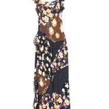Brown/Multi LULU Flutter-Sleeve Ruffle Maxi Dress / KACHEL - Size UK 8