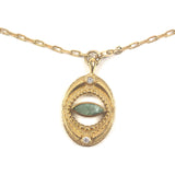 Brushed Gold-plated Oval Links with Oval Labradorite Eye Pendant ISIS Necklace / HANKA IN