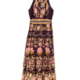 Burgundy BELLA Floral Halterneck Belted Sleeveless Maxi Dress / FARM RIO - Size S