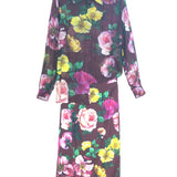 Burgundy Camelia Print Silk Voile Co-Ord Set / DOLCE & GABBANA - Size Top IT 42 | Skirt IT 38