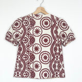 Burgundy Embroidered Short Puffed Sleeves Top - model LULA / SEZANE - Size 34