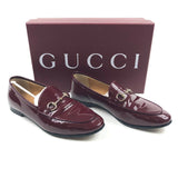 Burgundy JORDAAN Horsebit-detailed Patent-leather Loafers / GUCCI - Size 39