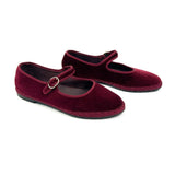 Burgundy LUCRECIA Mary Jane Velvet Flats / FLABELUS - Size 38
